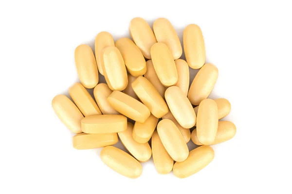 Pílulas Ouro Medicina Vitamina — Fotografia de Stock