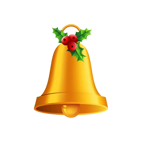 磁带的圣诞树光沢のある黄金のクリスマスの鐘 — ストックベクタ