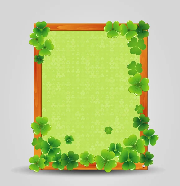 Clover on empty wooden frame — Stock Vector