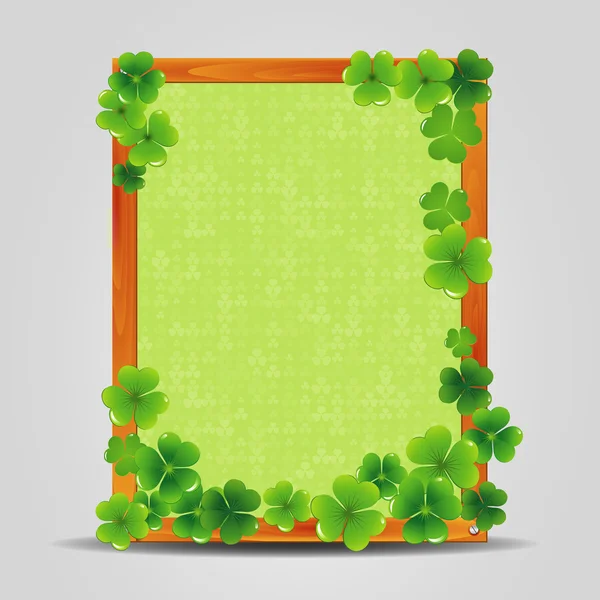 Clover on empty wooden frame. — Stock Vector