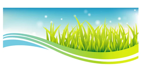 Green grass banner with blue sky — Stock Vector