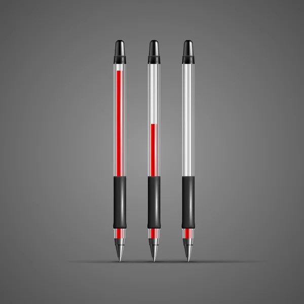 Conjunto de lápices de gel rojo transparente vectorial — Vector de stock