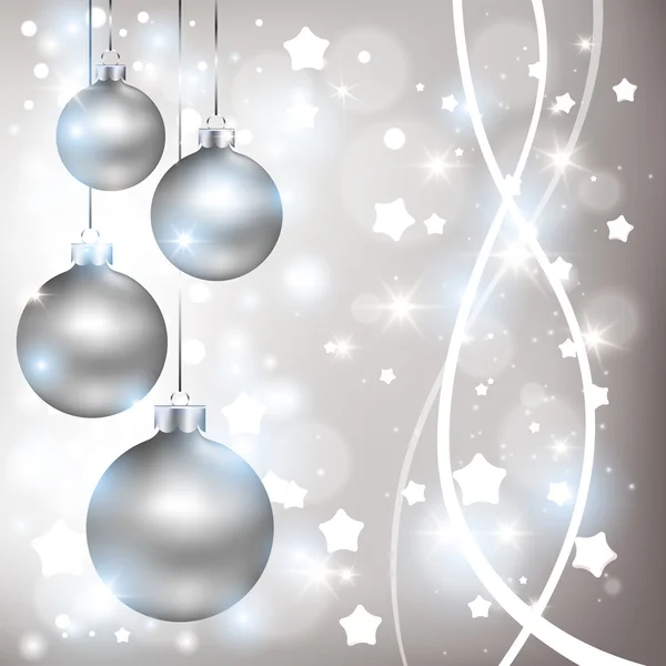 Fondo de plata brillante de Navidad con bolas — Vector de stock