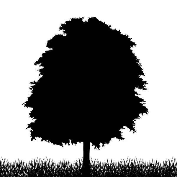 Silueta de árbol con hierba. Vector — Vector de stock