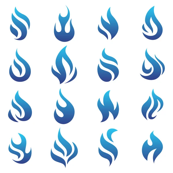 Feuerflammen blau, gesetzte Symbole, Vektorillustration — Stockvektor