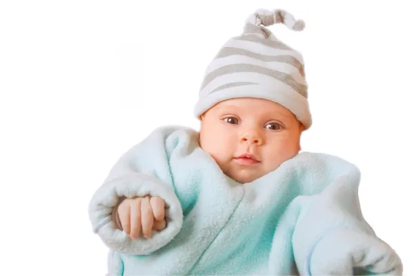 Baby in gestreepte muts — Stockfoto