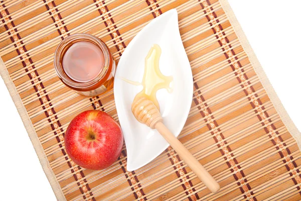 Jar of honey with apple — Stock Photo, Image