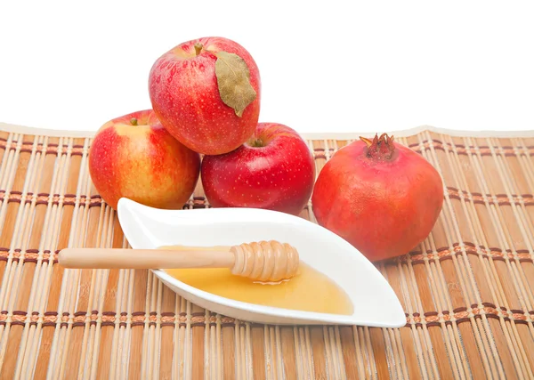 Fruit and honey at Jewish New year — Stock Photo, Image