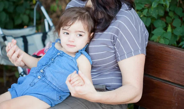 Little girl in mother's lap — Stock Photo, Image