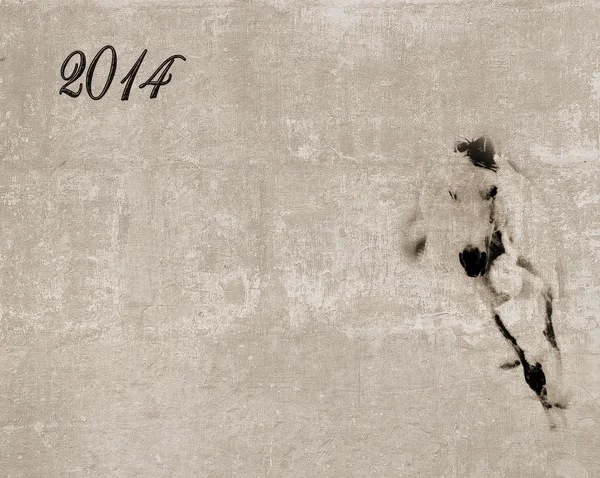 Винтажная открытка 2014 года с силуэтом лошади — стоковое фото