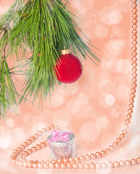 Red ball and necklace New year picture — Stock Photo, Image