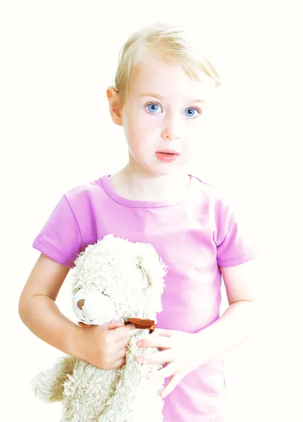Portrait of little girl with teddy bear — Stock Photo, Image