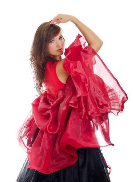 Retrato de una atractiva bailarina flamenca. Aislado sobre blanco —  Fotos de Stock