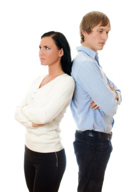 genç bir çift kavga. beyaz izole.