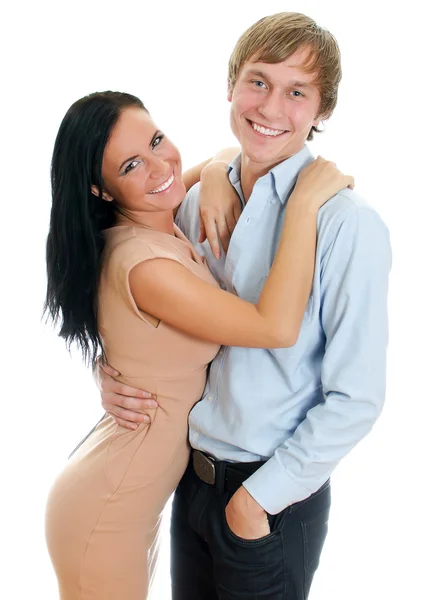 Feliz casal amoroso. Isolado em branco . — Fotografia de Stock