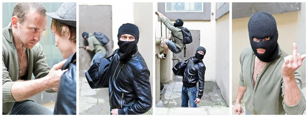 La historia del robo. Collage hecho de cuatro imágenes —  Fotos de Stock