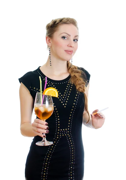 Vrouw met cocktail. geïsoleerd op wit. — Stockfoto
