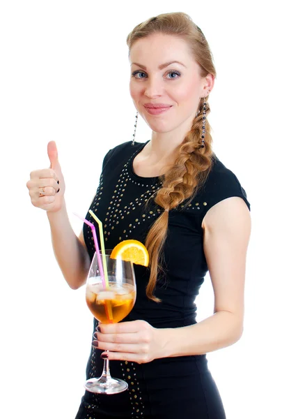 Woman with cocktail. Isolated on white. — Stock Photo, Image