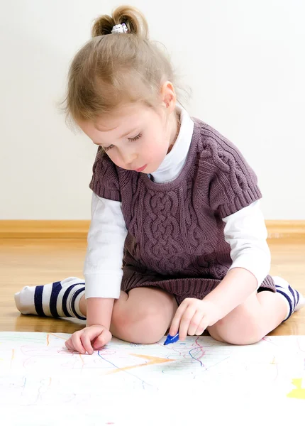 Carino disegno bambina con matita — Foto Stock