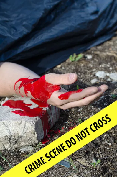 Close up view of bloody hand. Crime scene — Stock Photo, Image