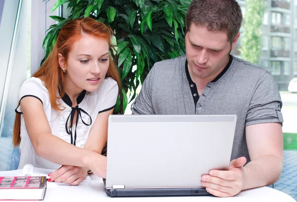 Studenti di sesso maschile e femminile che studiano con laptop — Foto Stock