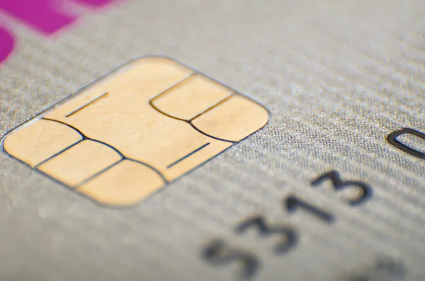 Primer plano del chip de tarjeta de crédito o débito — Foto de Stock