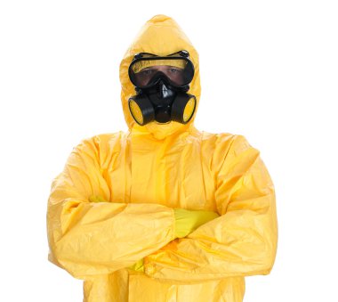 Man in protective hazmat suit. Isolated on white. clipart