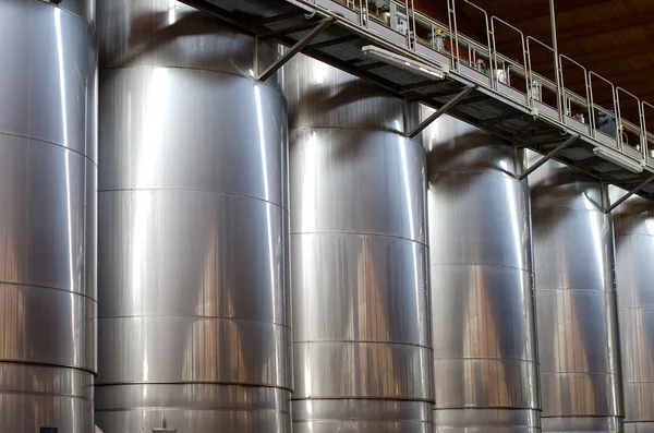 Wine manufacturing. Modern winery tanks. — Stock Photo, Image
