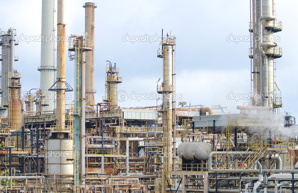 Oil refinery plant with lot of pipes.