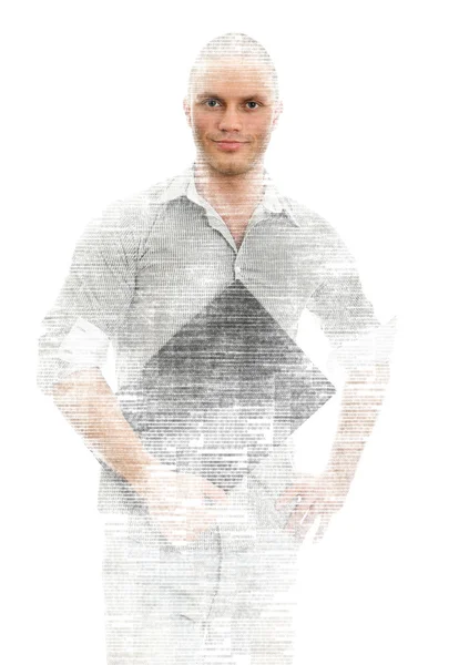 Мужчина программист с планшетным ПК на белом фоне . — стоковое фото