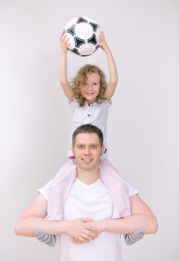 Baba ve kızı destekler spor takım.