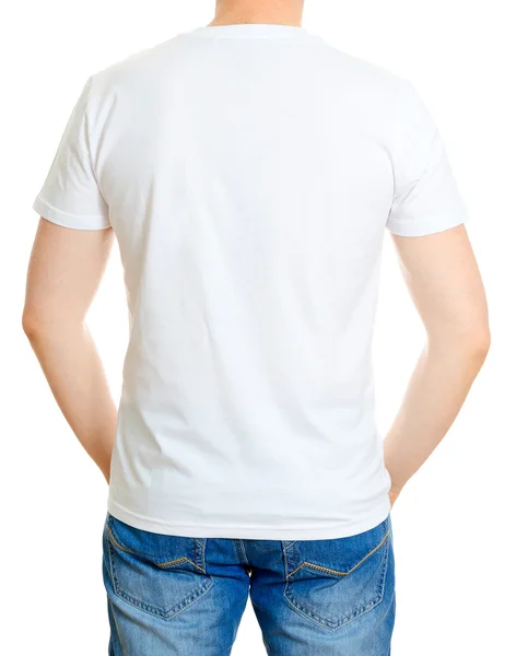 Man in wit t-shirt. geïsoleerd op witte achtergrond. — Stockfoto