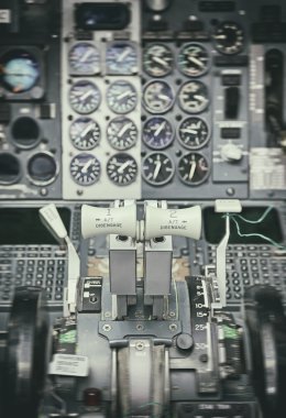 View of aircraft thrust lever. Vintage effect. clipart