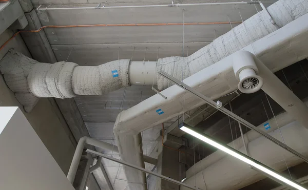 Industrial steel ventilation pipes inside of building. — Stock Photo, Image