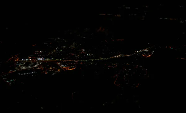 Vista Aérea Cidade Noturna Avião — Fotografia de Stock