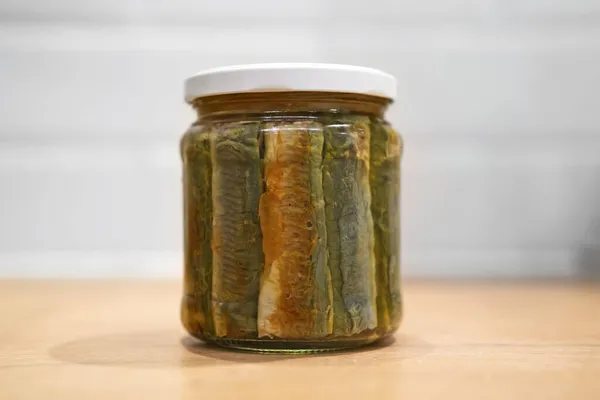 Homemade Canned Fried Lamprey Fish Marinade — Stock Photo, Image