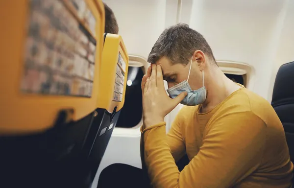 Airsickness Man Feels Very Bad Plane — Stock Photo, Image