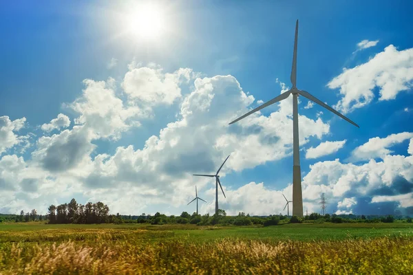 Větrné Turbíny Poli Eko Energetické Koncepce — Stock fotografie