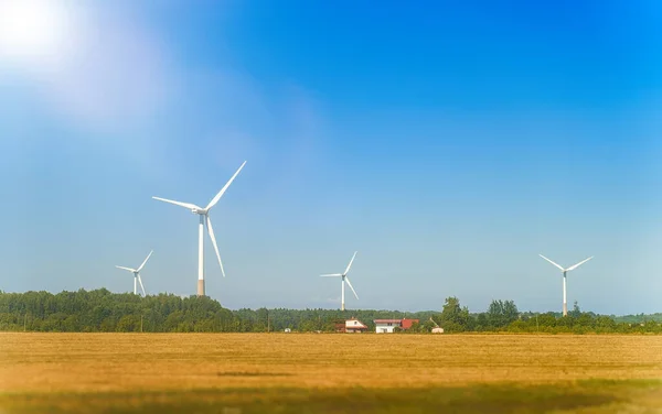 Větrné Turbíny Poli Eko Energetické Koncepce — Stock fotografie