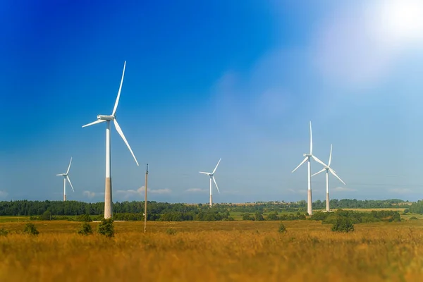 Turbinas Eólicas Campo Conceito Ecoenergia — Fotografia de Stock