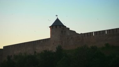 Estonya 'dan Rusya' daki Ivangorod Kalesi manzarası.