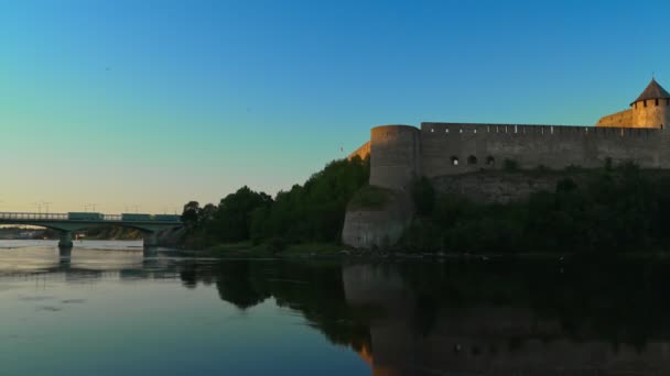 Veduta Del Castello Ivangorod Russia Dall Estonia — Video Stock