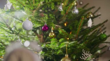 Yeni yıla beş dakika kaldı. Noel ağacının yanındaki saat.