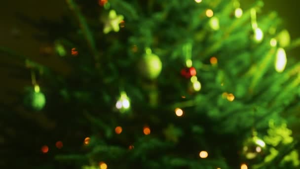 Kerstman Zet Een Geschenk Buurt Van Kerstboom — Stockvideo