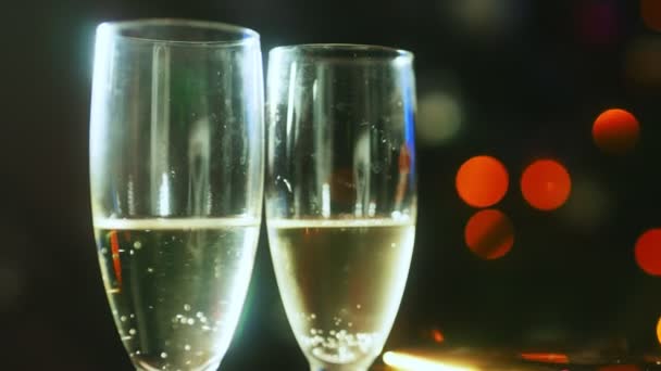 Two Glasses Champagne Gift New Year Christmas Concept — Vídeo de Stock