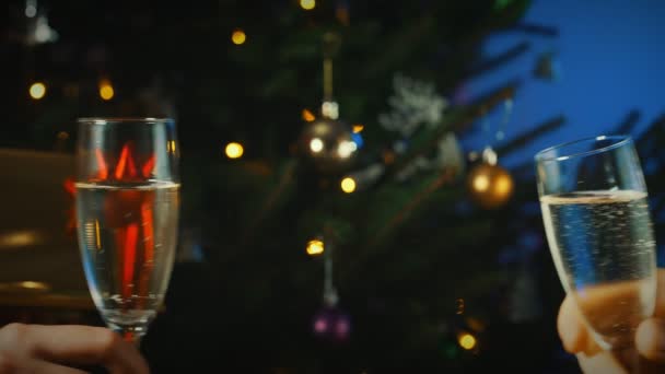 Couple Clinking Glasses Champagne New Year Christmas — Stock Video