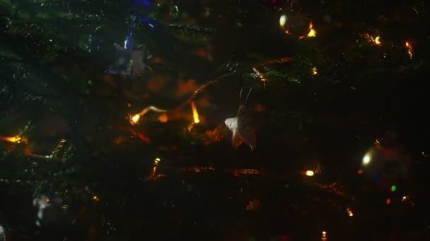 Dekorovaný Vánoční Stromek Kuličkami Věncem — Stock video