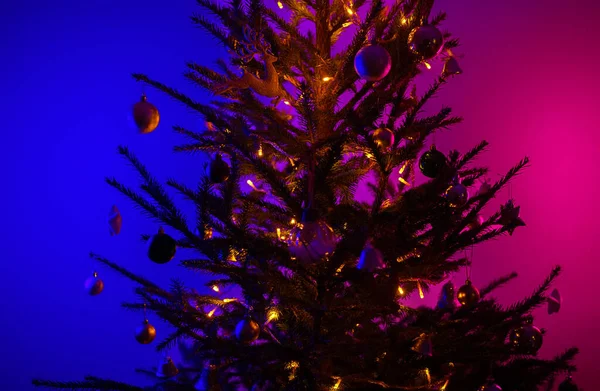 Árbol Navidad Con Contraluz Azul Rosa —  Fotos de Stock