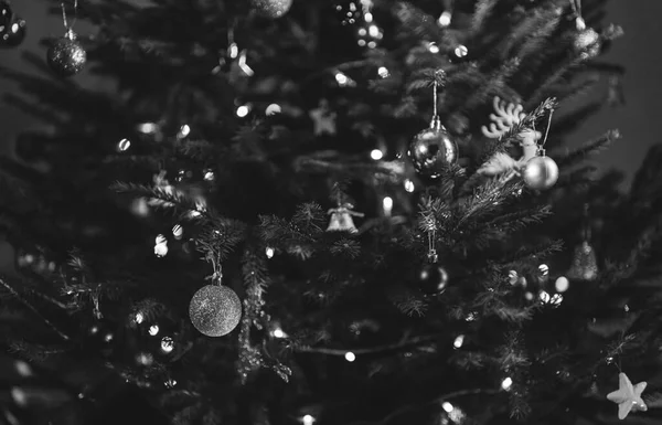 Arbre Noël Décoré Noir Blanc — Photo