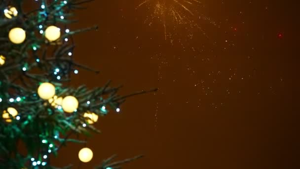 Christmas Tree Fireworks Sky — Stockvideo